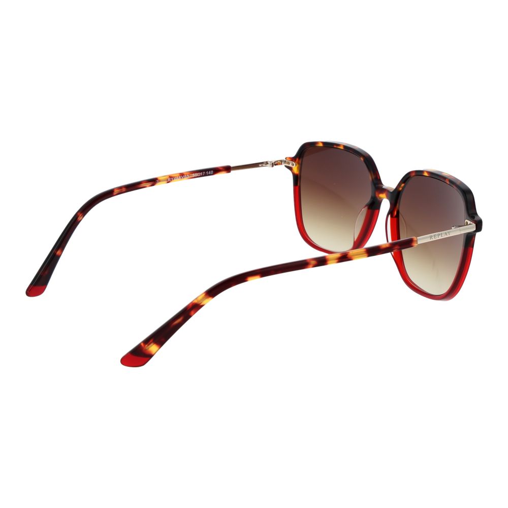 Replay Women’s Sunglasses – Red Square Frame, Brown Gradient Lenses