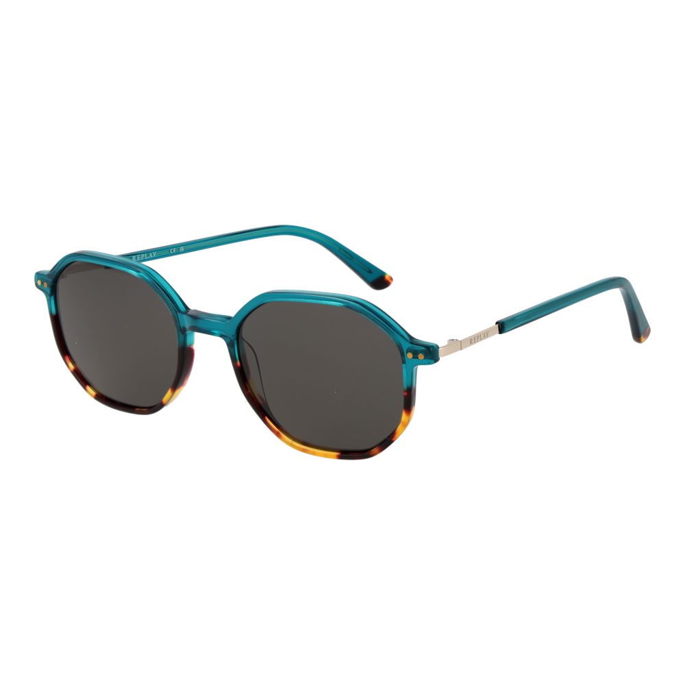 Replay Unisex Sunglasses – Turquoise Full-Rim Frame, Grey Lenses