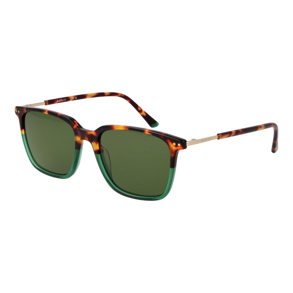 Replay Men's Sunglasses – Brown Full-Rim Frame, Green Lenses