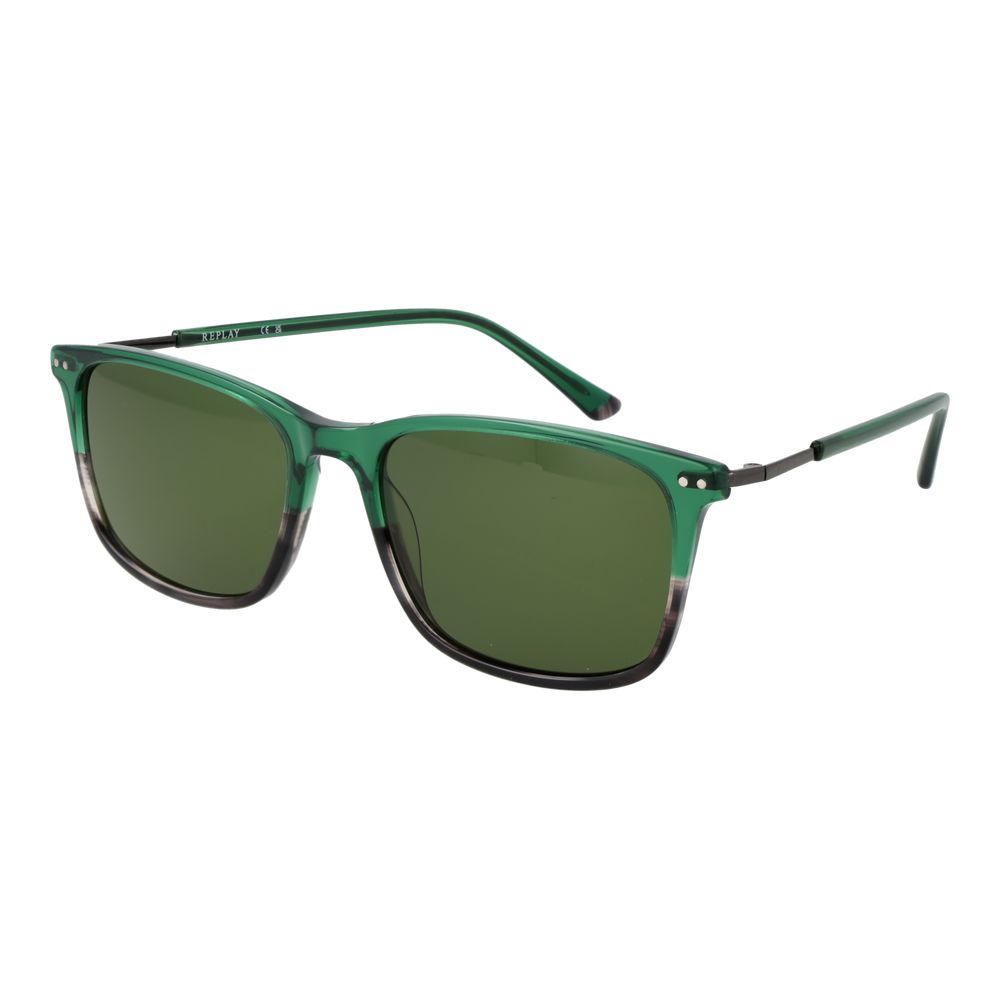 Replay Men’s Bicolor Sunglasses – Green Plastic Frame, Green Lenses