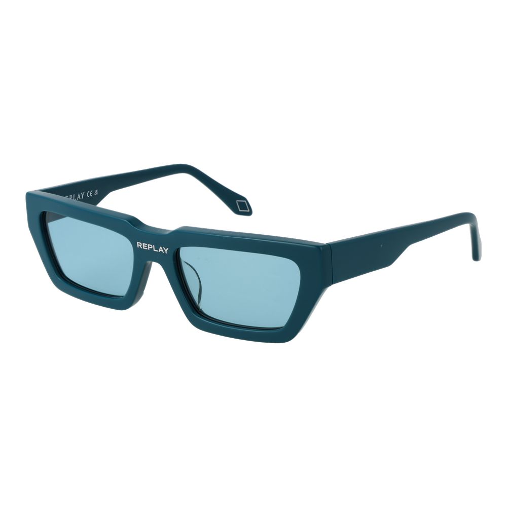 Replay Unisex Sunglasses – Turquoise Rectangle Frame, Green Lenses