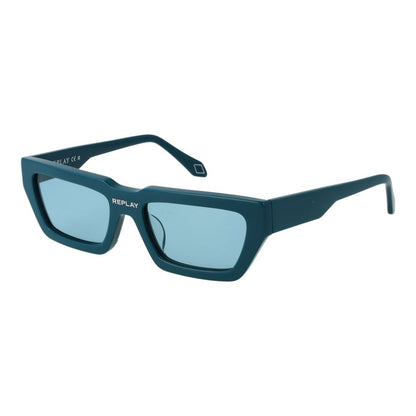 Replay Unisex Sunglasses – Turquoise Rectangle Frame, Green Lenses