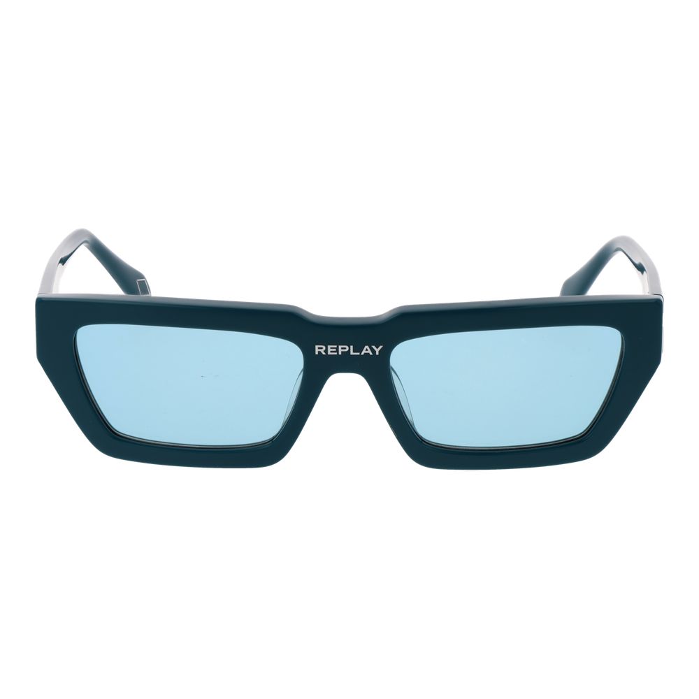 Replay Unisex Sunglasses – Turquoise Rectangle Frame, Green Lenses