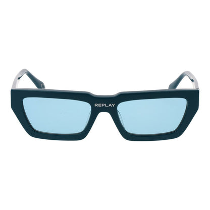 Replay Unisex Sunglasses – Turquoise Rectangle Frame, Green Lenses
