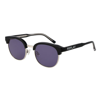Replay Black Metal Sunglasses – Unisex Full-Rim Frame, Grey Lenses