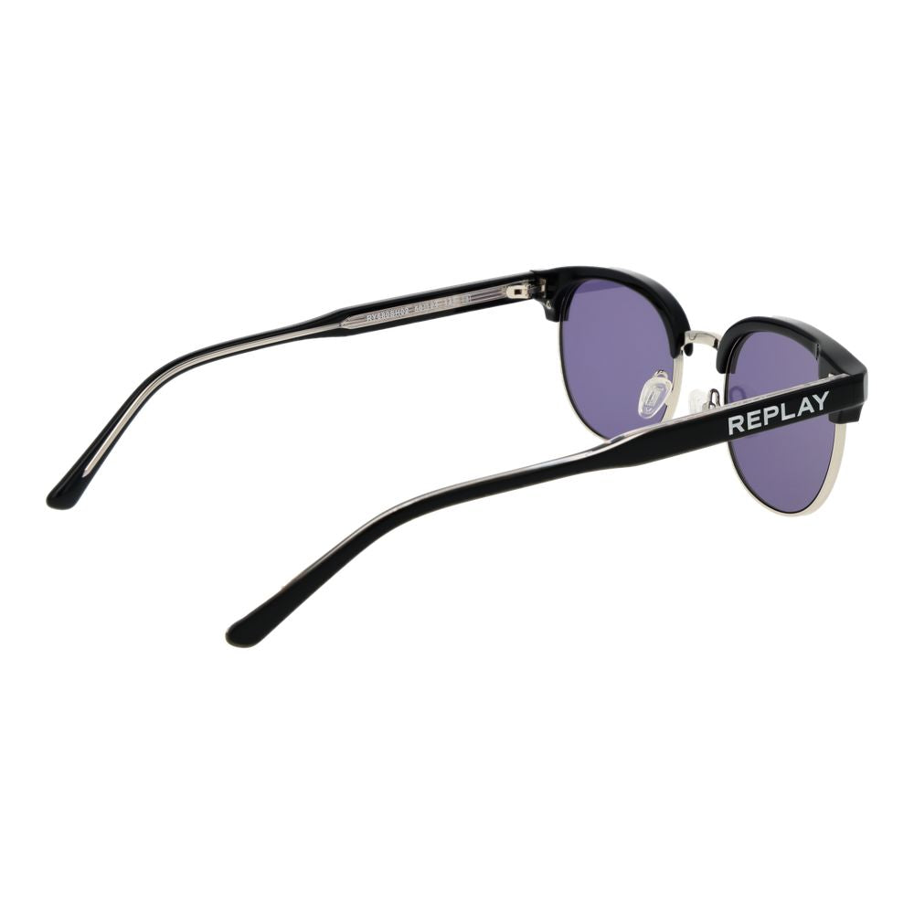 Replay Black Metal Sunglasses – Unisex Full-Rim Frame, Grey Lenses
