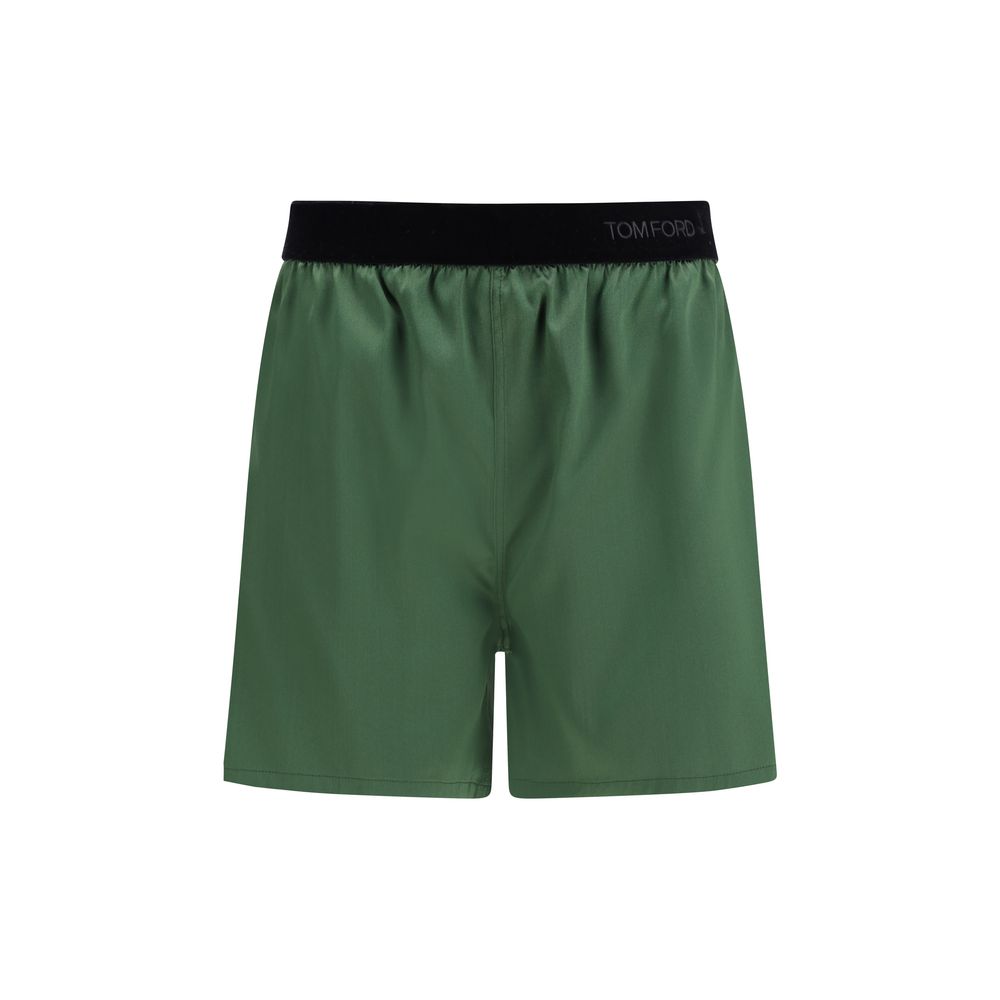 Tom Ford Green Silk Pyjama Shorts with Black Waistband