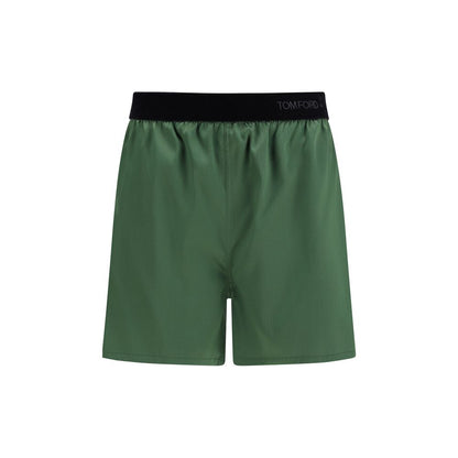 Tom Ford Green Silk Pyjama Shorts with Black Waistband