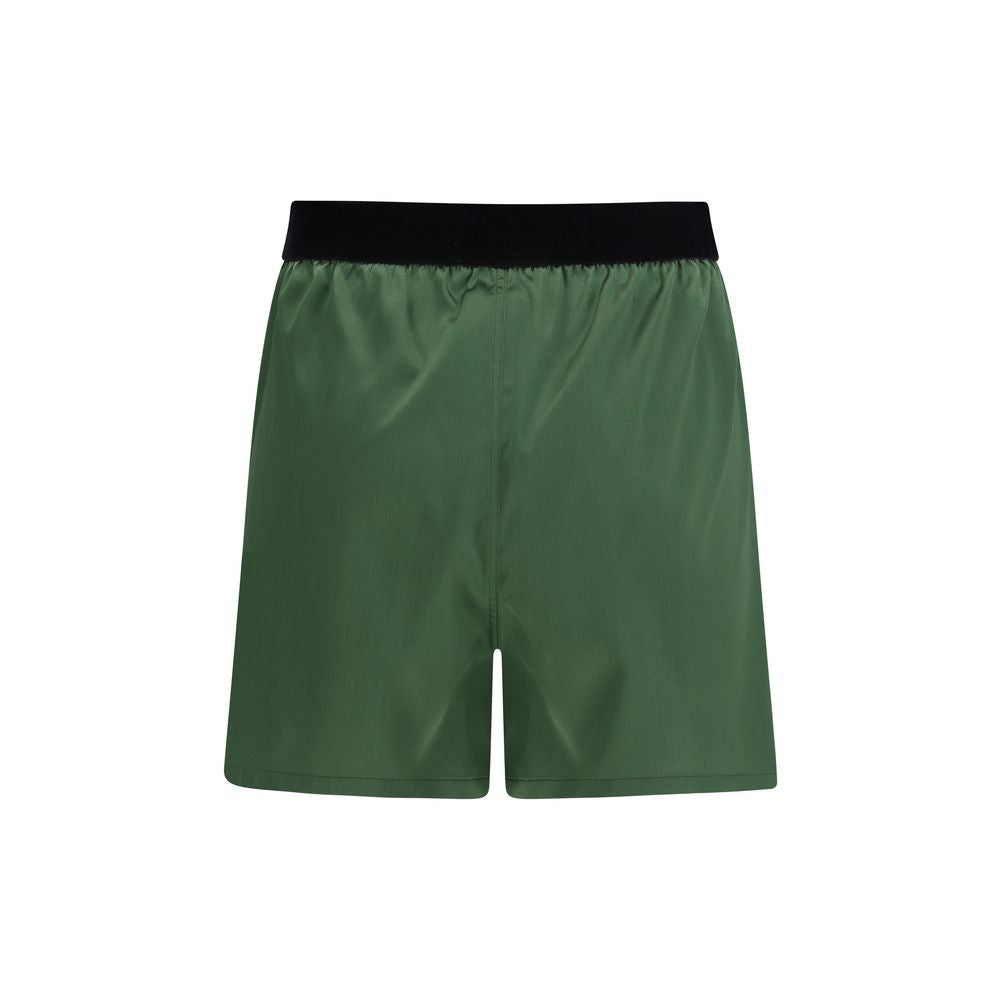 Tom Ford Green Silk Pyjama Shorts with Black Waistband