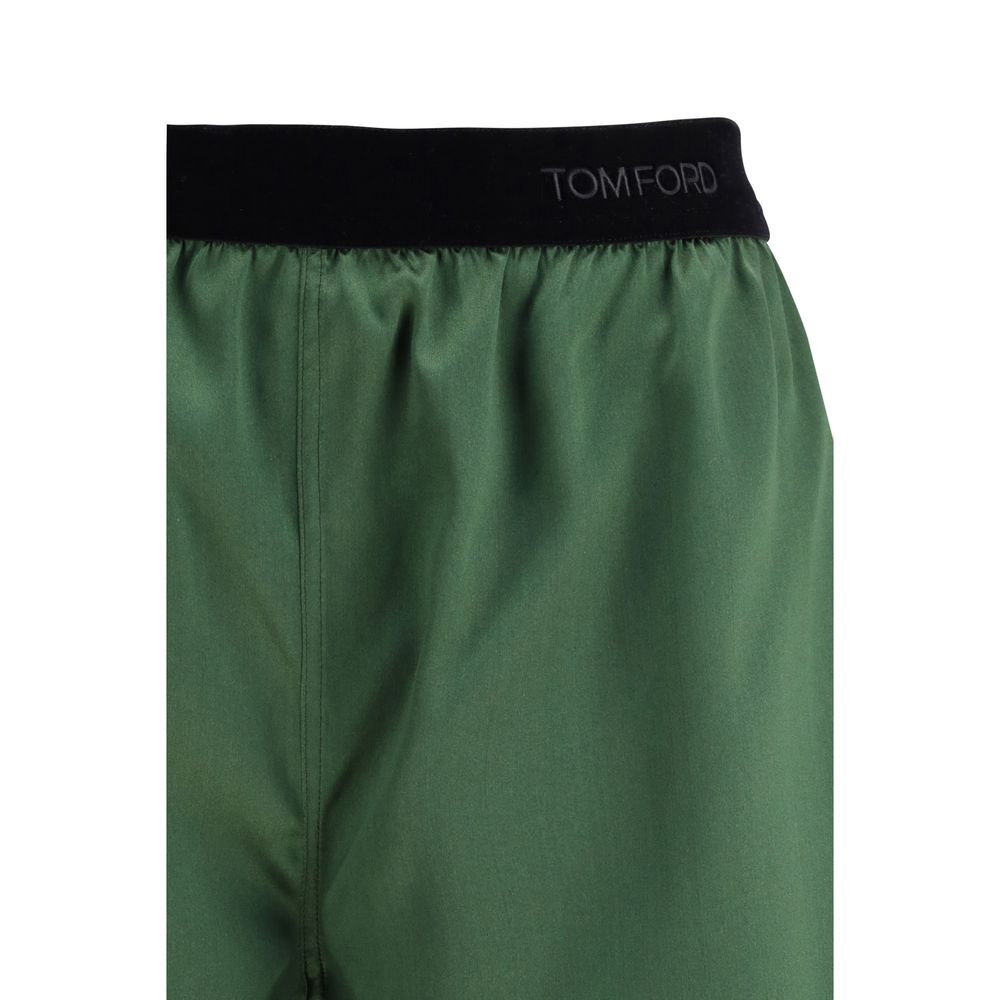 Tom Ford Green Silk Pyjama Shorts with Black Waistband