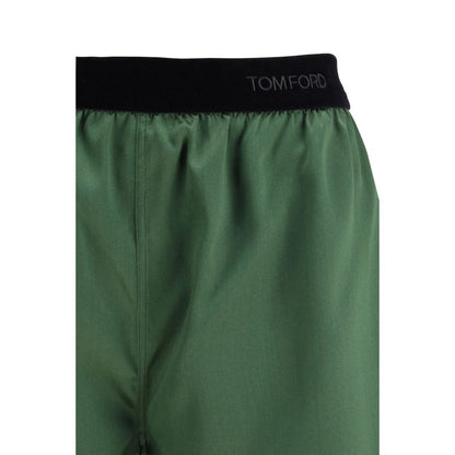 Tom Ford Green Silk Pyjama Shorts with Black Waistband