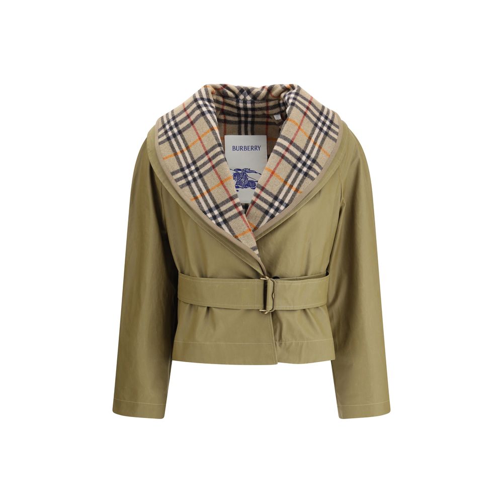 Burberry Cropped Cotton Jacket with Check Quilting
