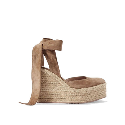 Gianvito Rossi Beige Calfskin Wedge Sandals