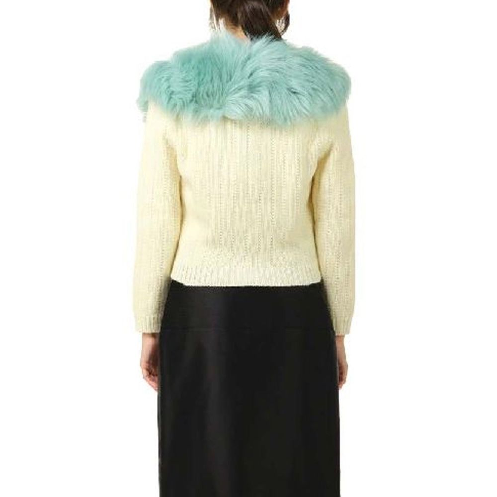 Gucci White Wool Cardigan with Faux Fur Collar