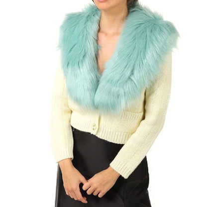 Gucci White Wool Cardigan with Faux Fur Collar