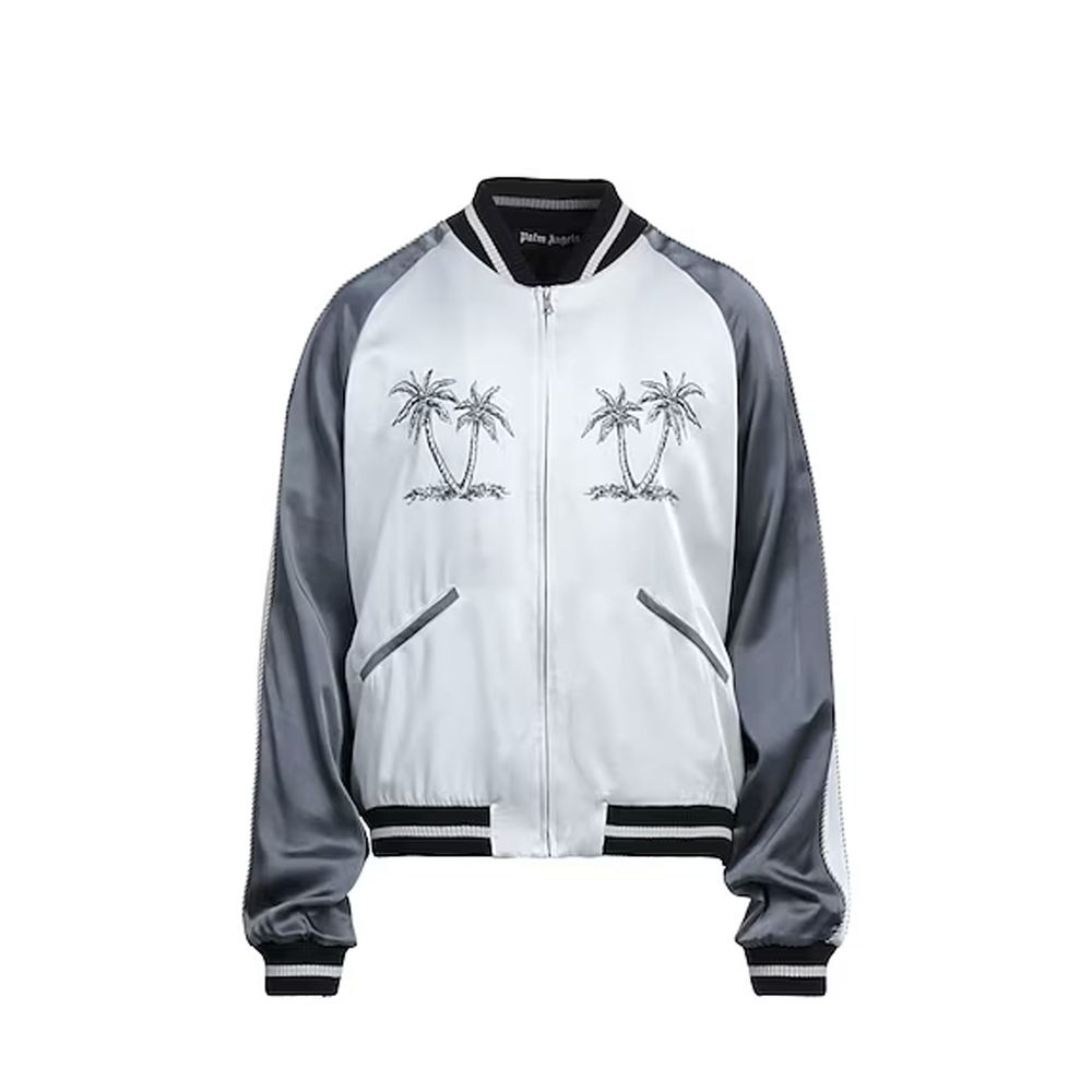 Palm Angels Gray Acetate Bomber Jacket