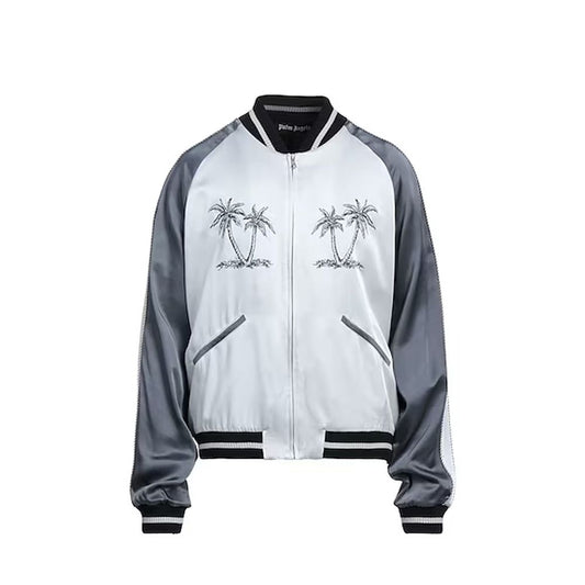 Palm Angels Gray Acetate Bomber Jacket