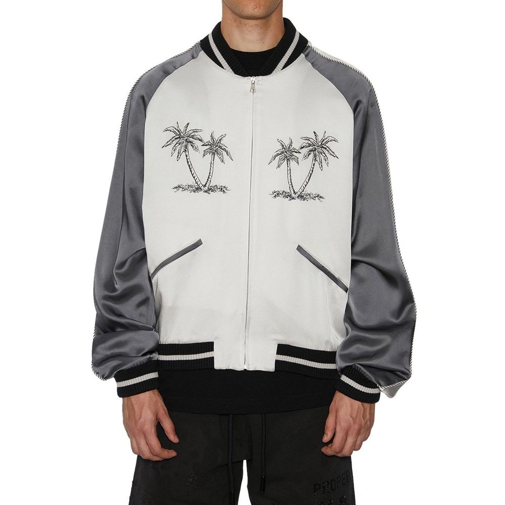 Palm Angels Gray Acetate Bomber Jacket