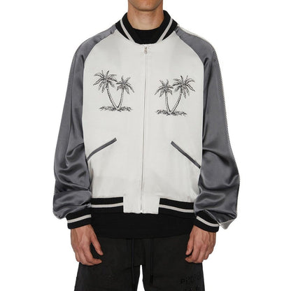 Palm Angels Gray Acetate Bomber Jacket