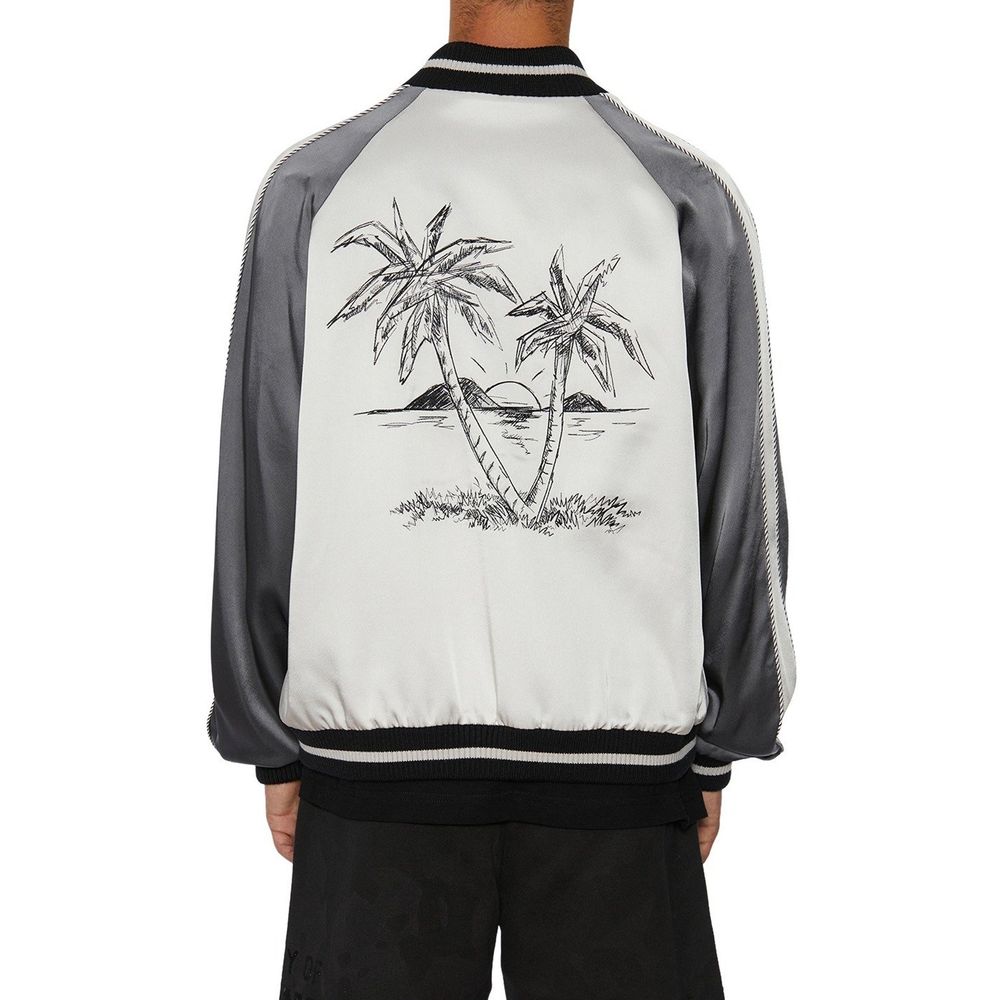 Palm Angels Gray Acetate Bomber Jacket