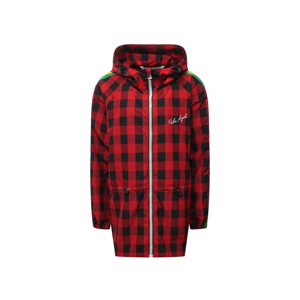Palm Angels Red & Black Check Hooded Rain Jacket