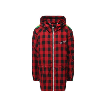 Palm Angels Red & Black Check Hooded Rain Jacket