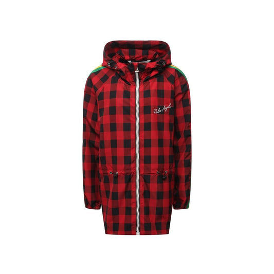 Palm Angels Red & Black Check Hooded Rain Jacket