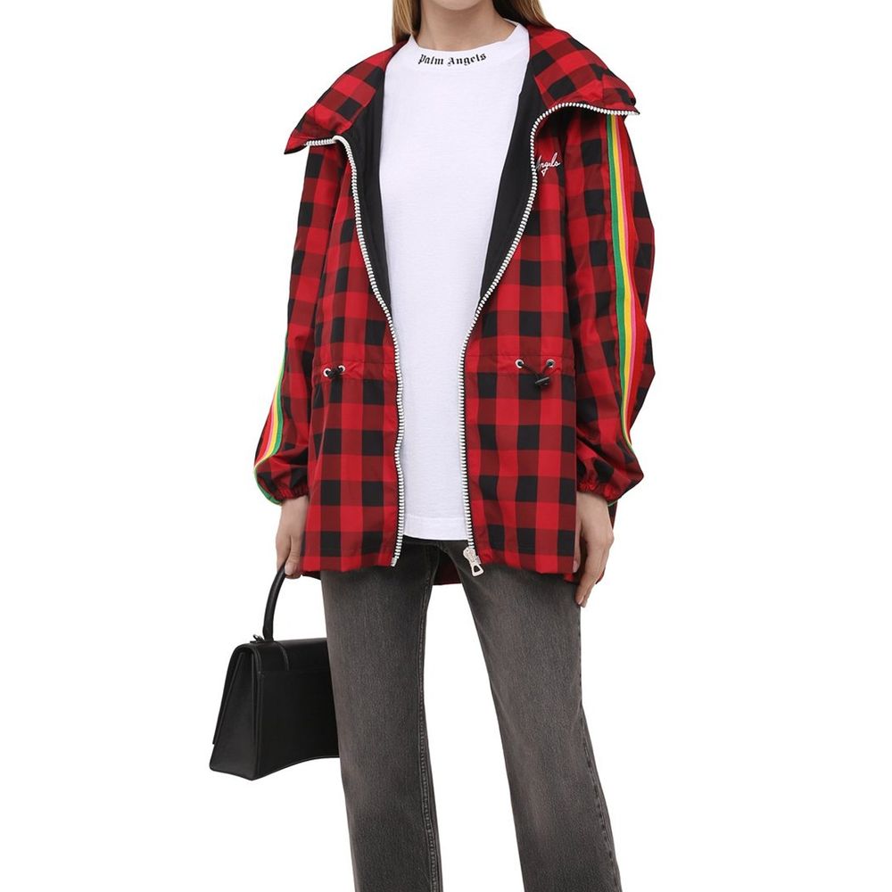 Palm Angels Red & Black Check Hooded Rain Jacket