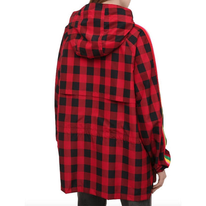 Palm Angels Red & Black Check Hooded Rain Jacket