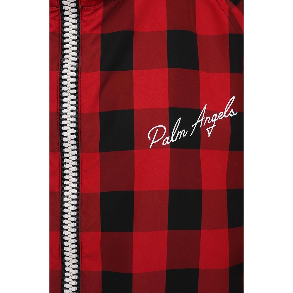 Palm Angels Red & Black Check Hooded Rain Jacket