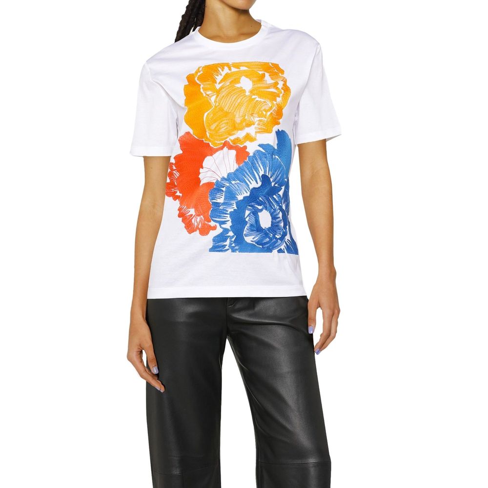Salvatore Ferragamo White Cotton T-Shirt with Floral Embroidery