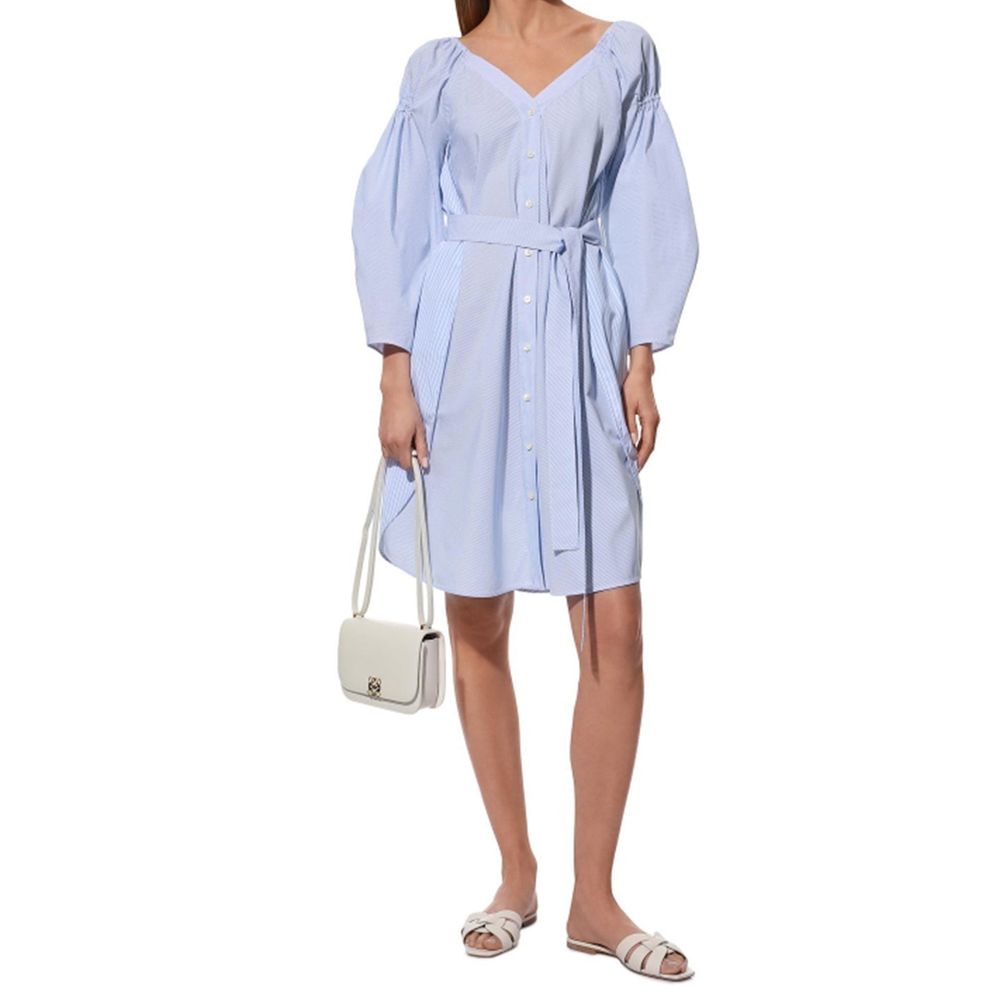 Stella McCartney Light Blue Cotton Puff Sleeves Casual Dress