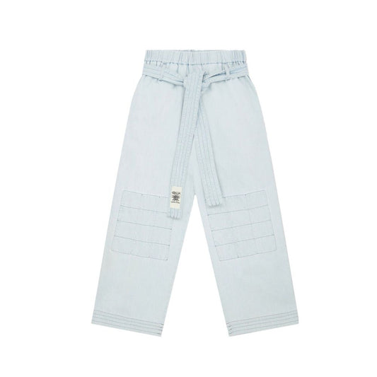 Stella McCartney Blue Cotton Belted Wide Leg Denim Pants