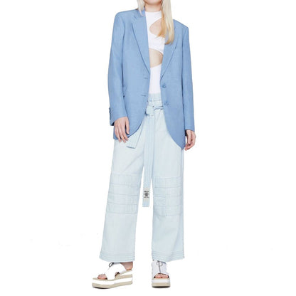 Stella McCartney Blue Cotton Belted Wide Leg Denim Pants