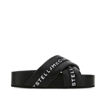 Stella McCartney Black Logo Tape Platform Slide Sandals