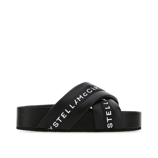 Stella McCartney Black Logo Tape Platform Slide Sandals