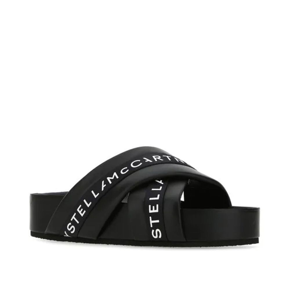 Stella McCartney Black Logo Tape Platform Slide Sandals
