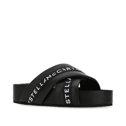 Stella McCartney Black Logo Tape Platform Slide Sandals