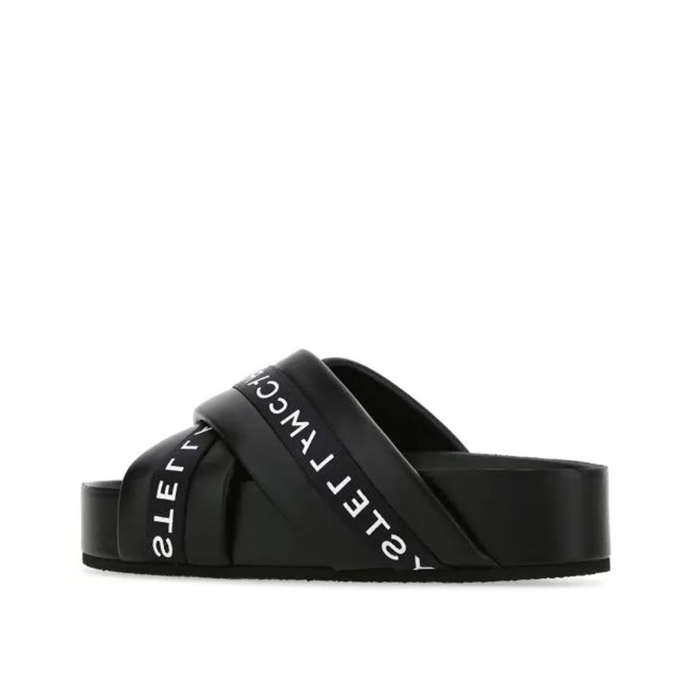 Stella McCartney Black Logo Tape Platform Slide Sandals