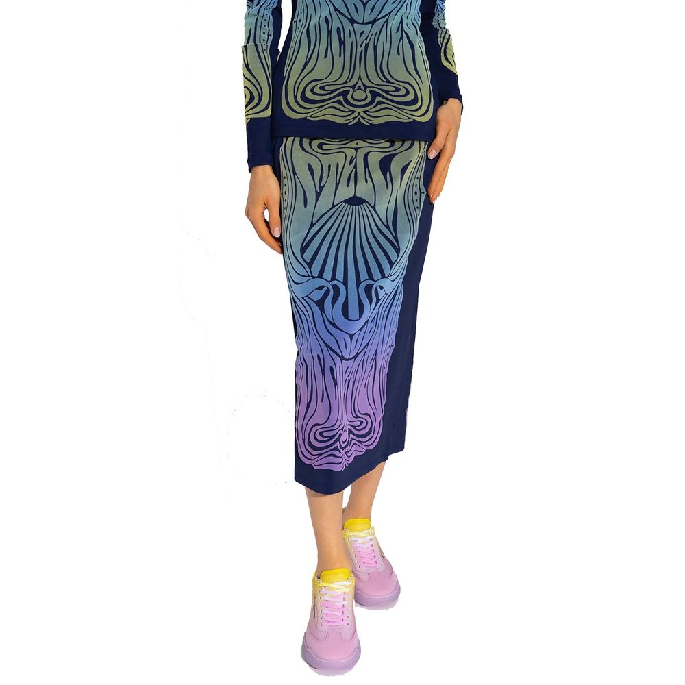 Stella McCartney Blue Gradient Art Nouveau-Style Print Midi Skirt
