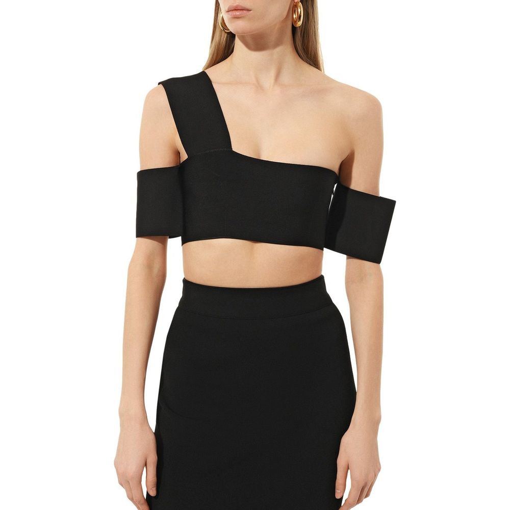 Alexander McQueen Black One-Shoulder Bandage Crop Top