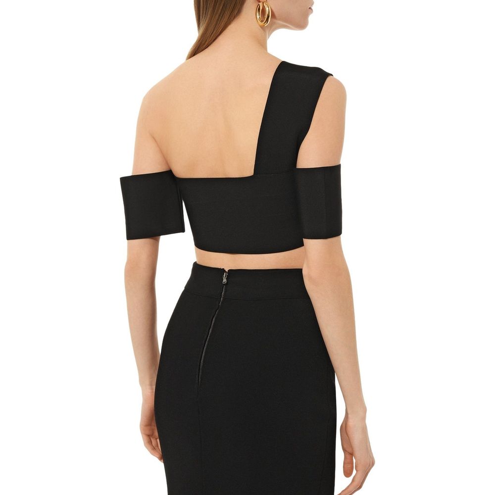 Alexander McQueen Black One-Shoulder Bandage Crop Top