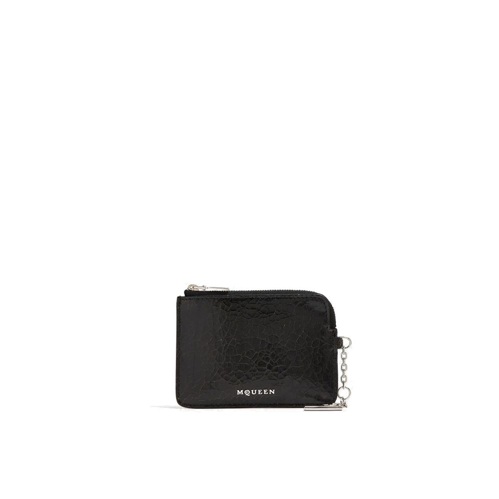 Alexander McQueen Black Leather Wallet with a Chain