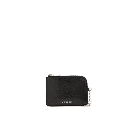 Alexander McQueen Black Leather Wallet with a Chain