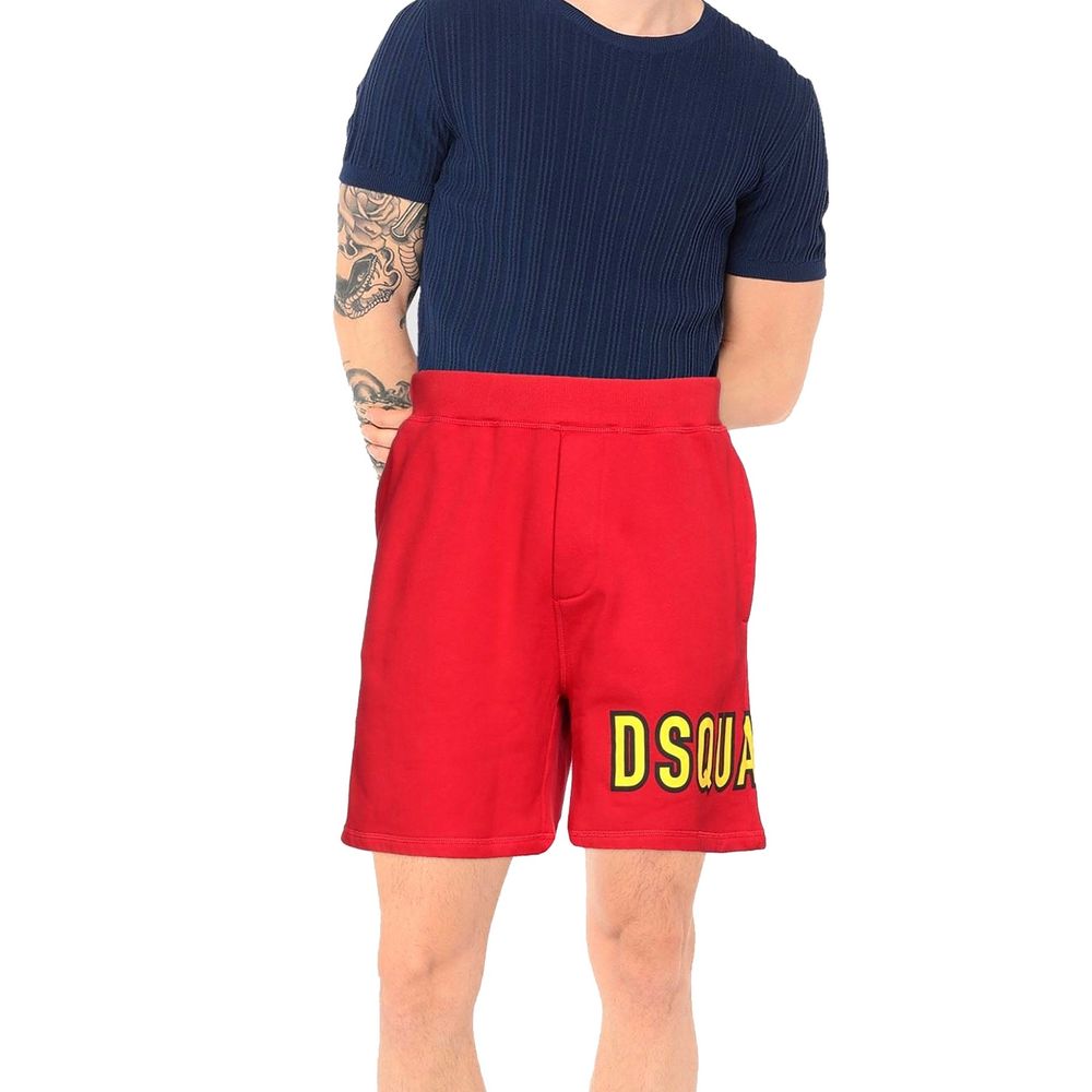 Dsquared2 Red Cotton Shorts with Yellow Logo