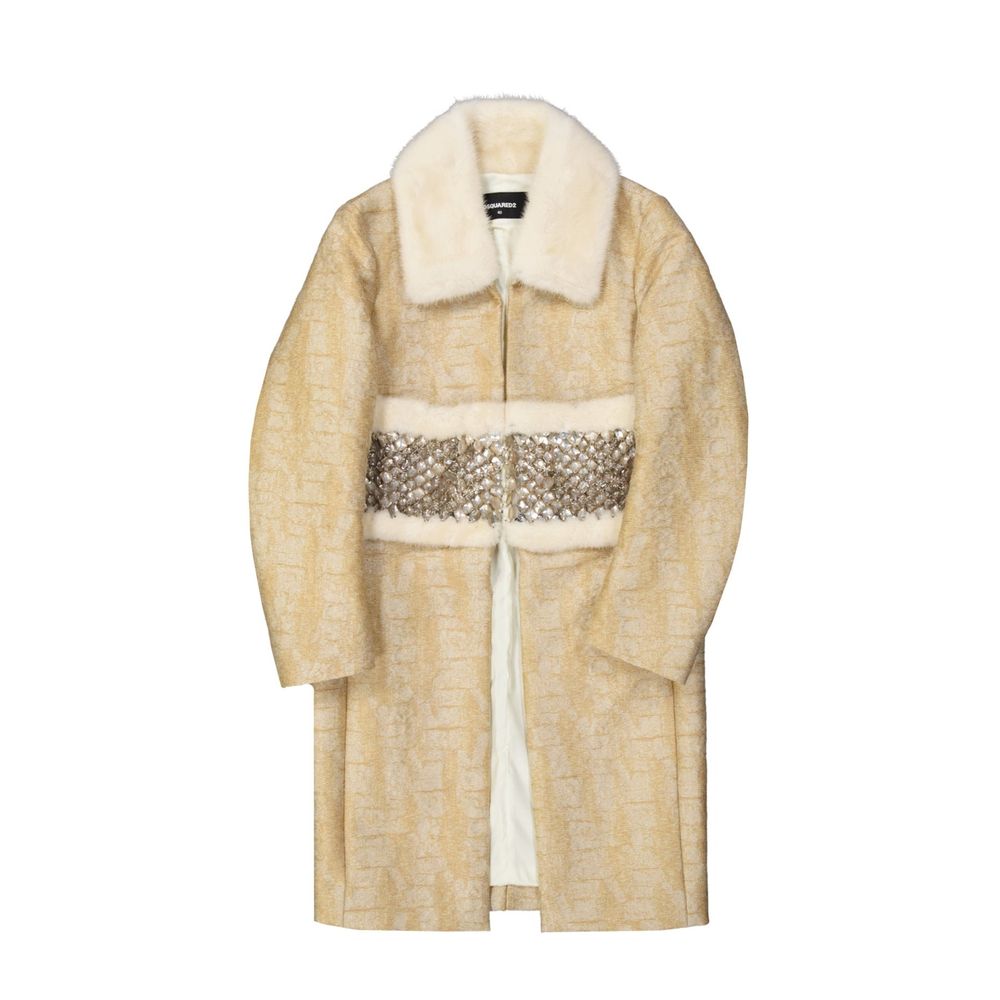 Dsquared2 Beige Polyamide Coat with Mink Fur Collar