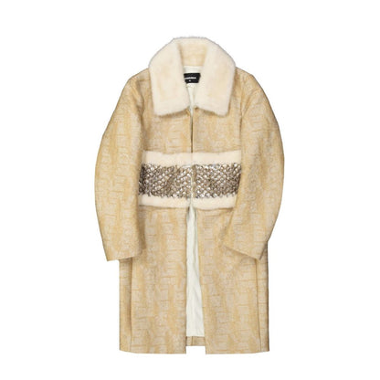 Dsquared2 Beige Polyamide Coat with Mink Fur Collar