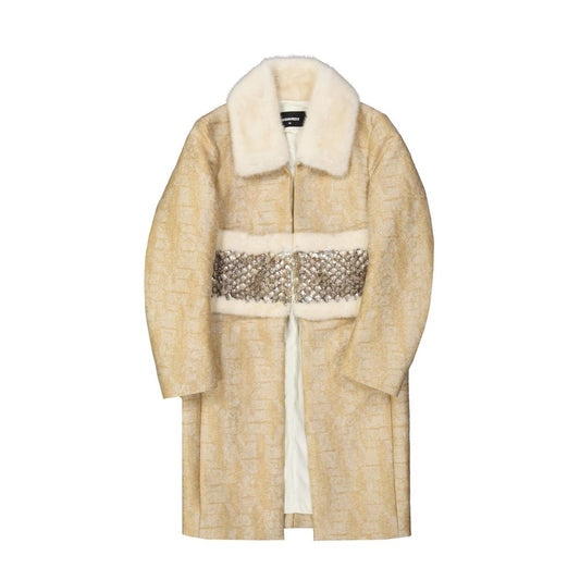 Dsquared2 Beige Polyamide Coat with Mink Fur Collar