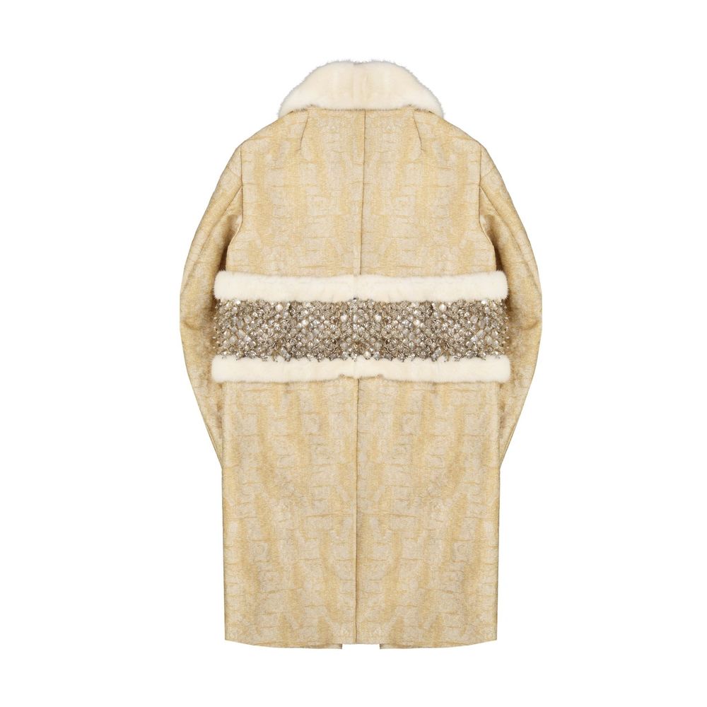 Dsquared2 Beige Polyamide Coat with Mink Fur Collar