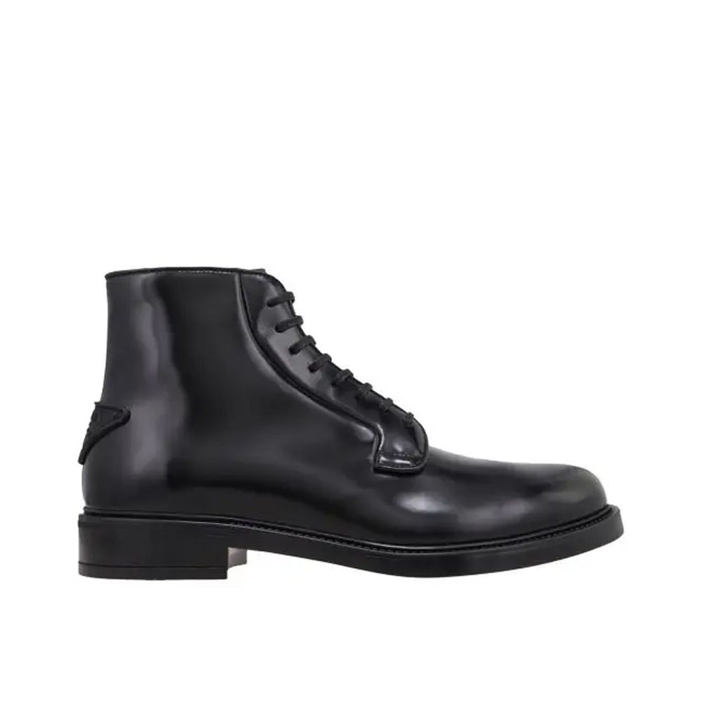 Prada Black Calfskin Lace-Up Boots for Men